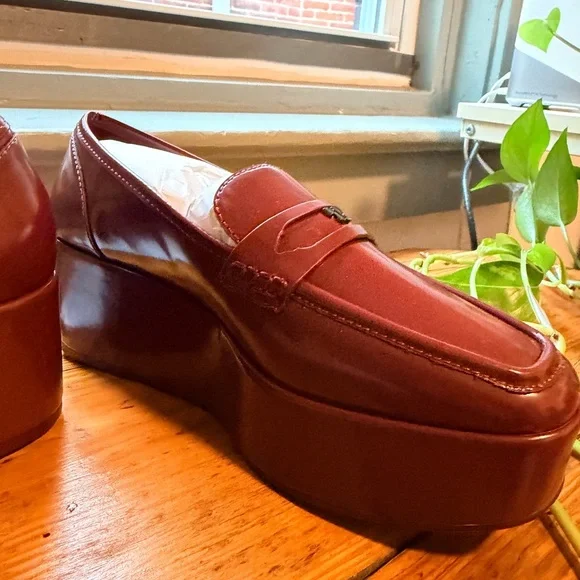 Larroude Burgundy Platform Loafers - Picture 7 of 12
